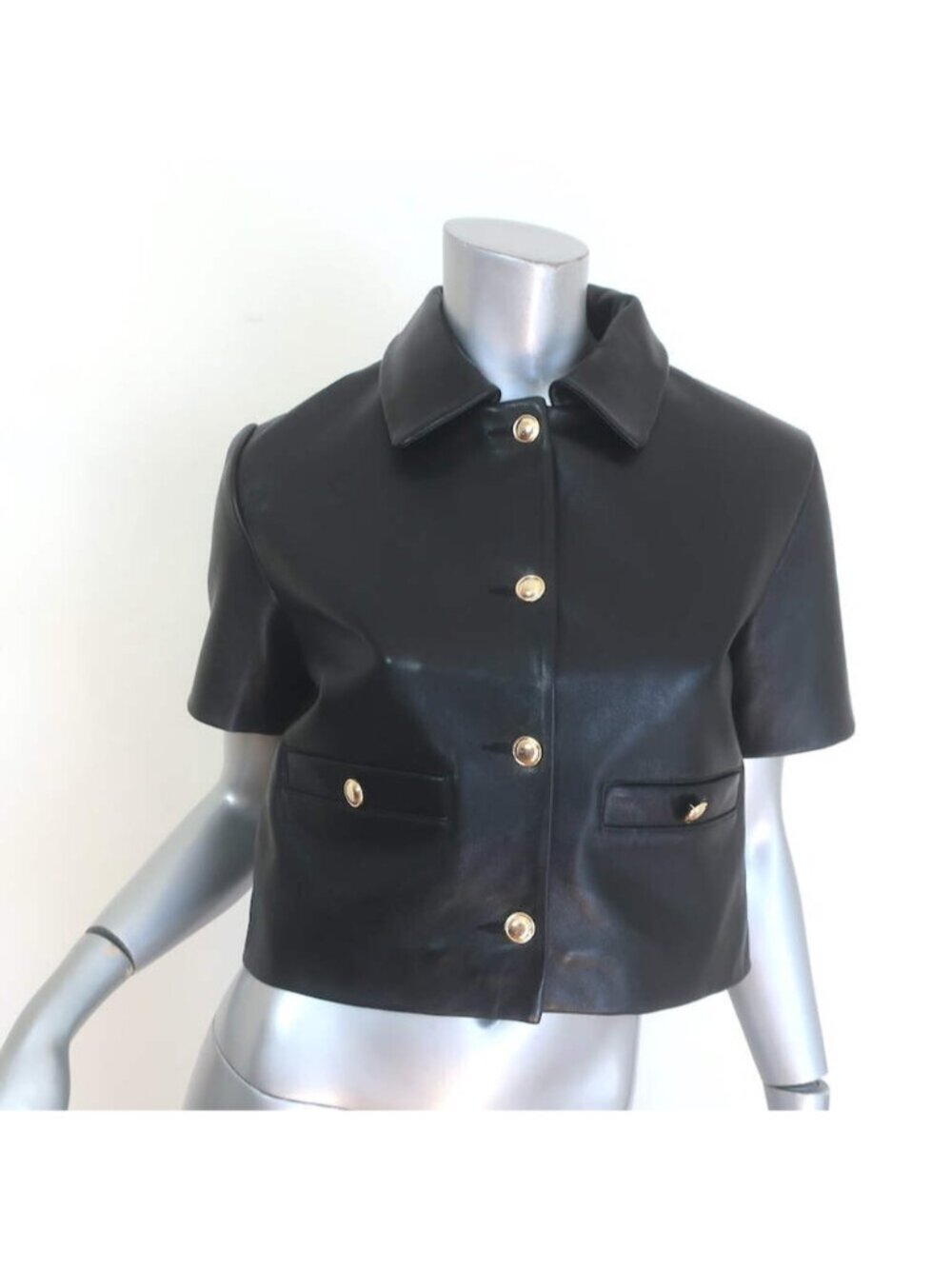 Maje Leather Cropped Short Sleeve Jacket Black Size 36